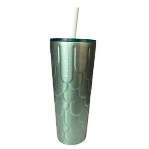 Starbucks 2022 Stainless Steel Mermaid Scales Venti Tumbler Cold Cup Green READ
